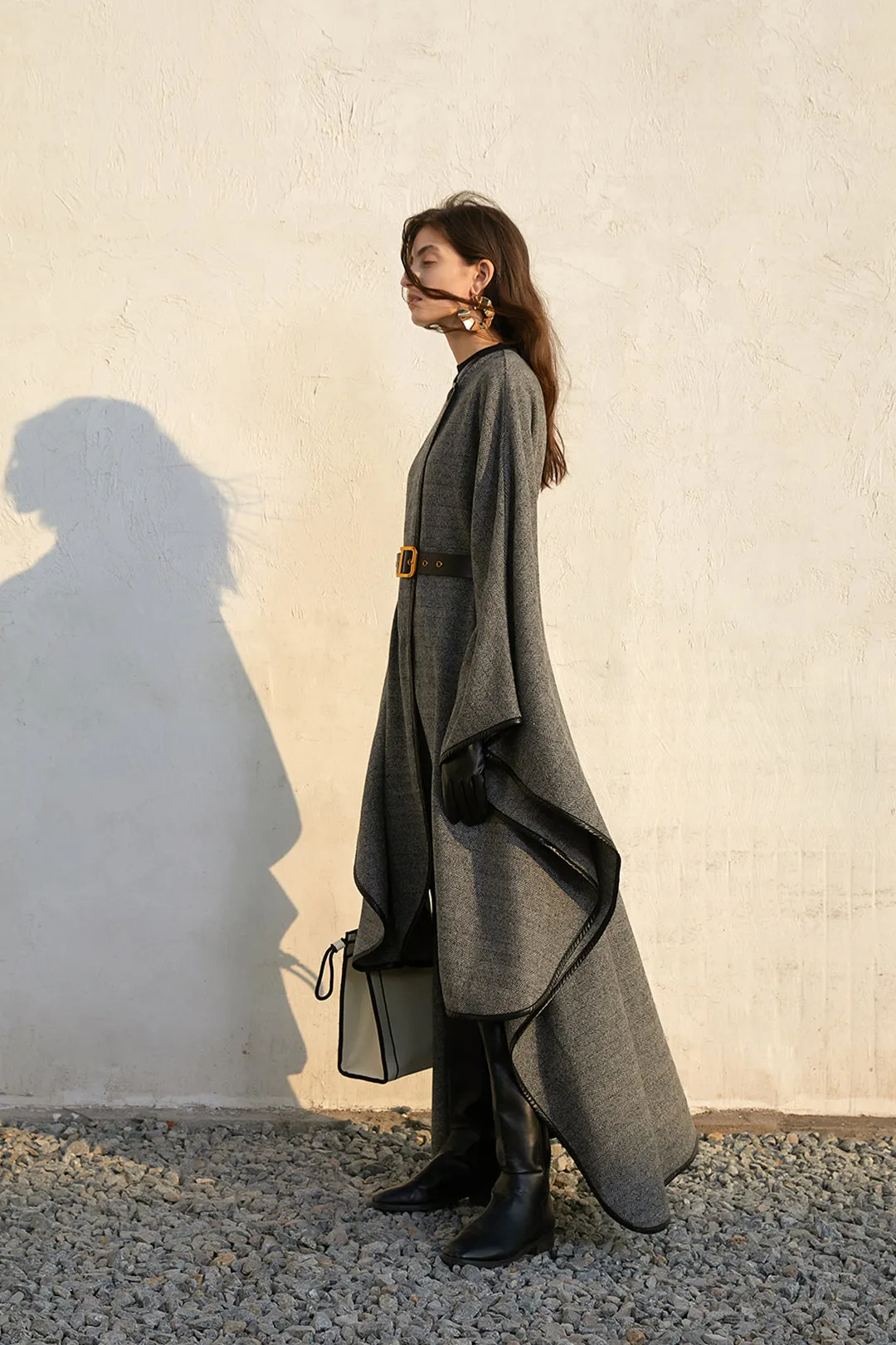 Cape coat | Loose wool coat | Street coat