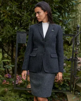 Carola blazer dame, Harris Tweed, koksgrå sildebensmønster