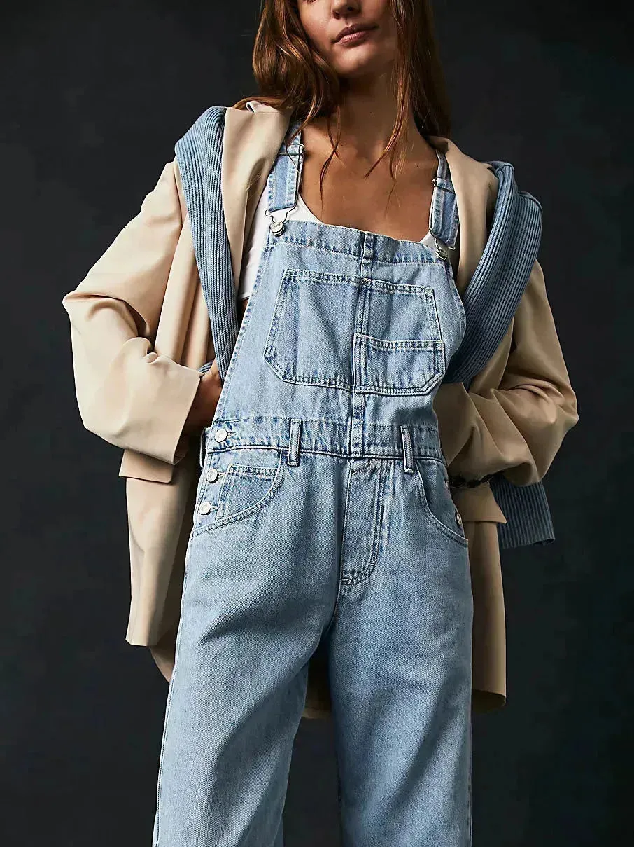 Casual  Loose Denim Overalls Street Jeans Jumper Pant Denim Jumper for Women