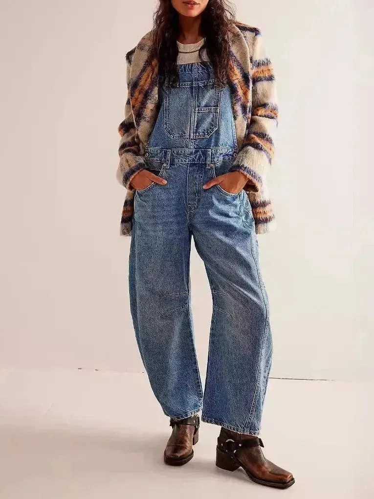 Casual  Loose Denim Overalls Street Jeans Jumper Pant Denim Jumper for Women