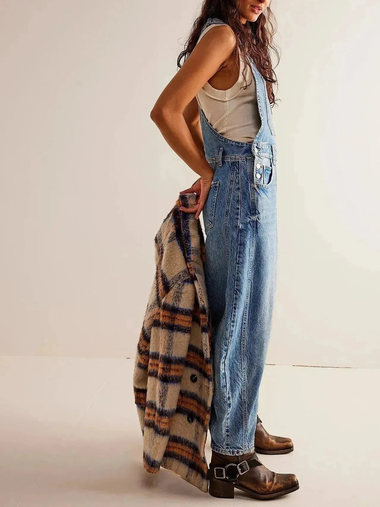 Casual  Loose Denim Overalls Street Jeans Jumper Pant Denim Jumper for Women