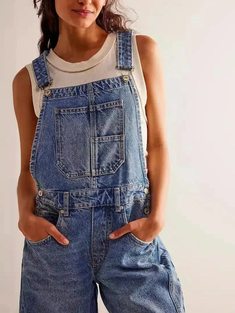 Casual  Loose Denim Overalls Street Jeans Jumper Pant Denim Jumper for Women