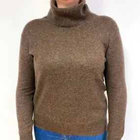 Cedar Brown Cashmere Polo Neck Jumper Large