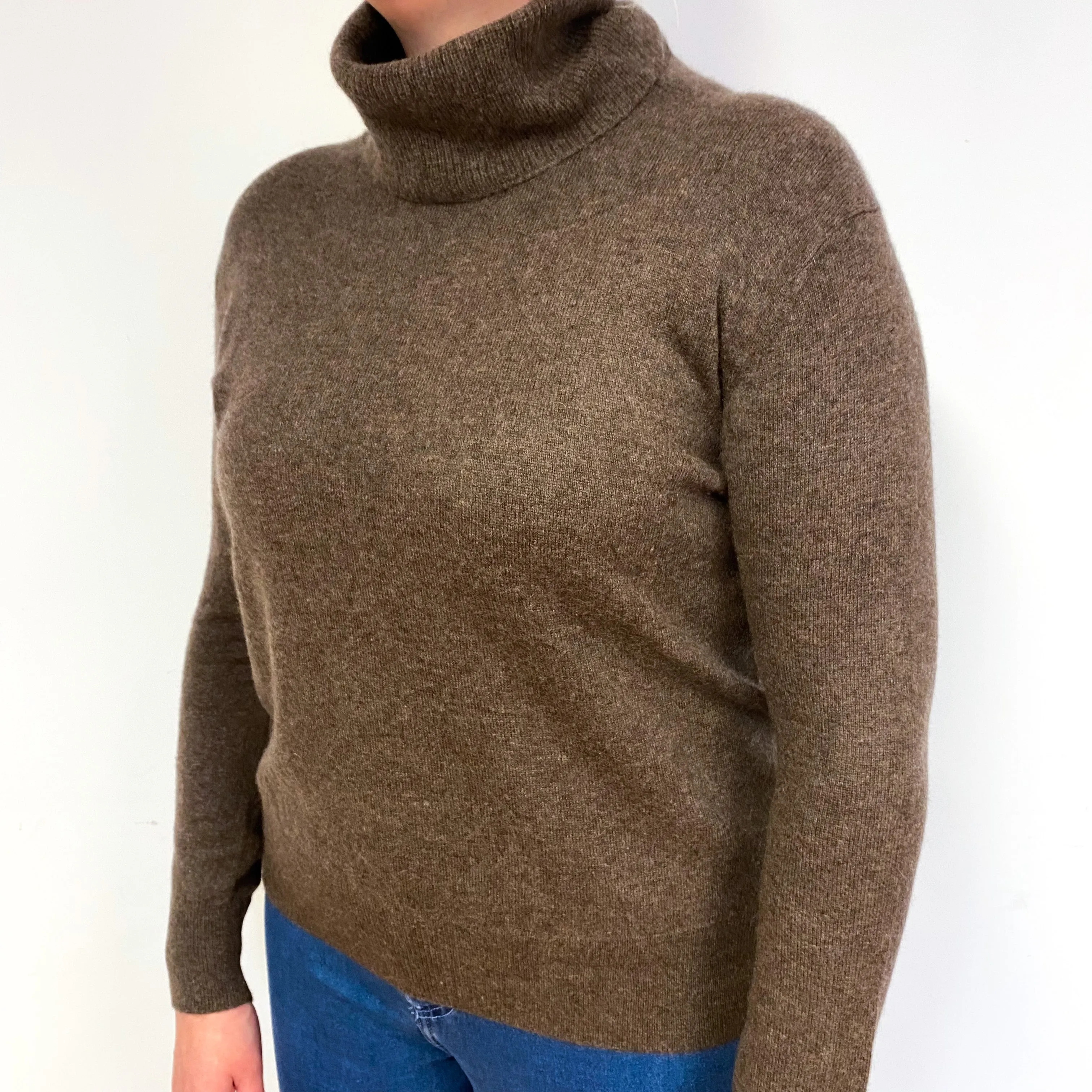 Cedar Brown Cashmere Polo Neck Jumper Large