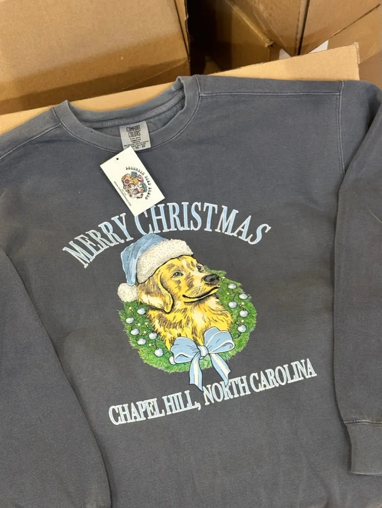 Chapel Hill Dog Christmas Comfort Colors Crewneck Sweatshirt