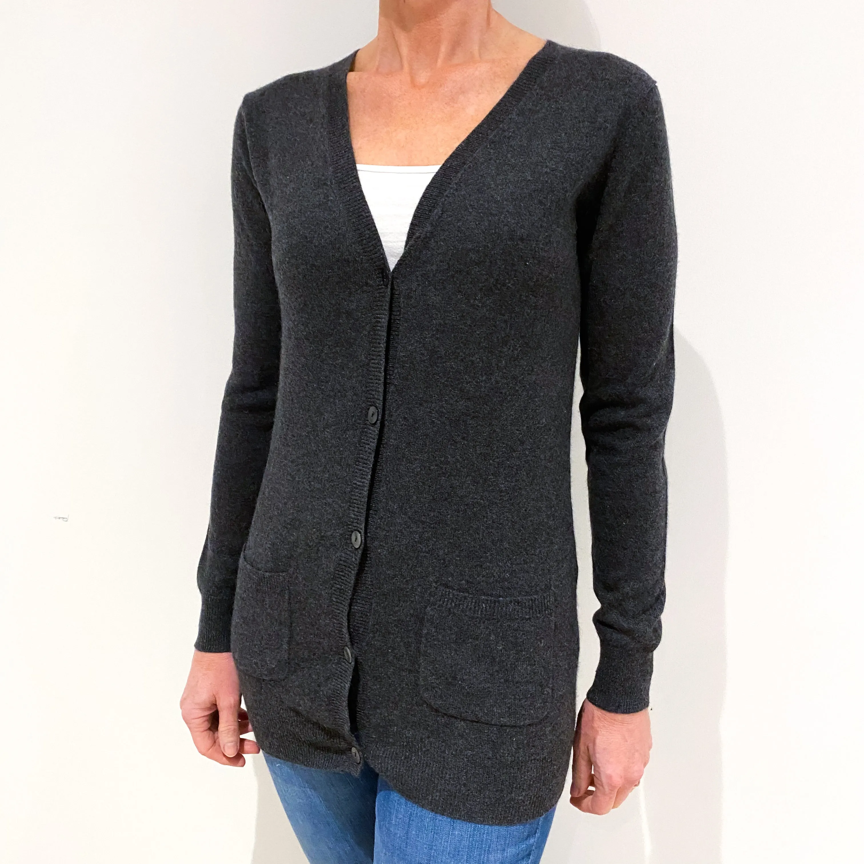 Charcoal Grey Cashmere Cardigan Small