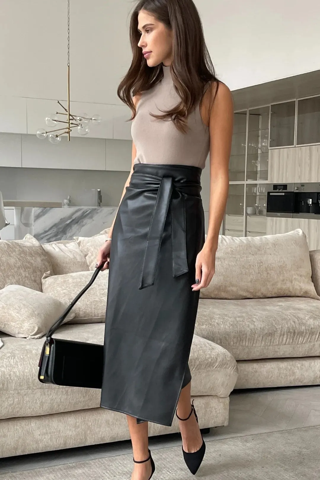 Charli Livia Wrap Skirt in Black