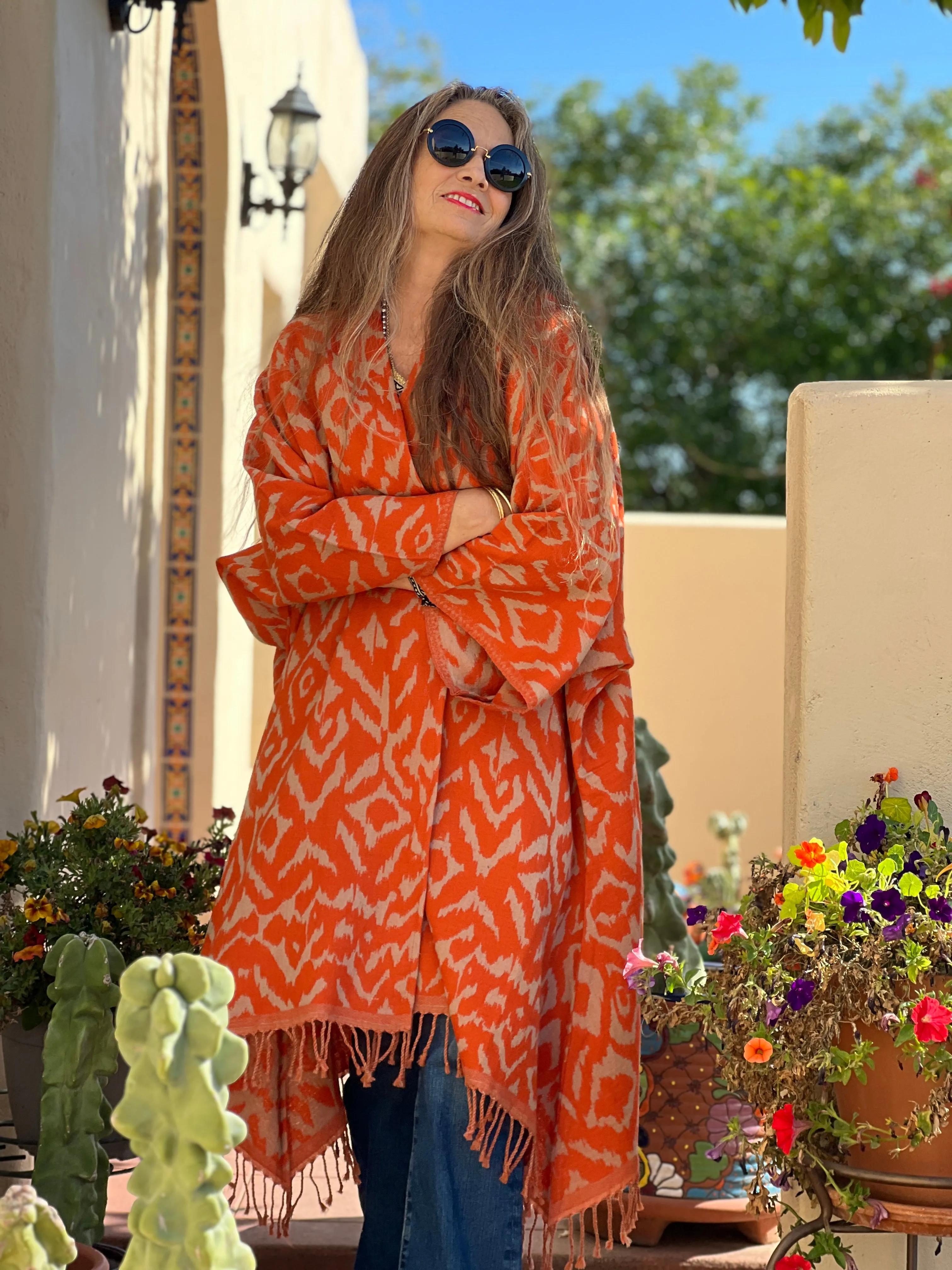 Cheryl Tangerine Ikat Boiled Wool Kimono Coat