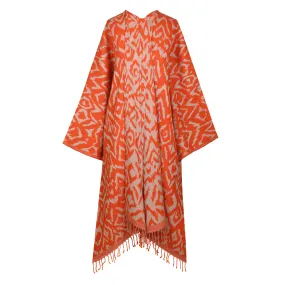 Cheryl Tangerine Ikat Boiled Wool Kimono Coat