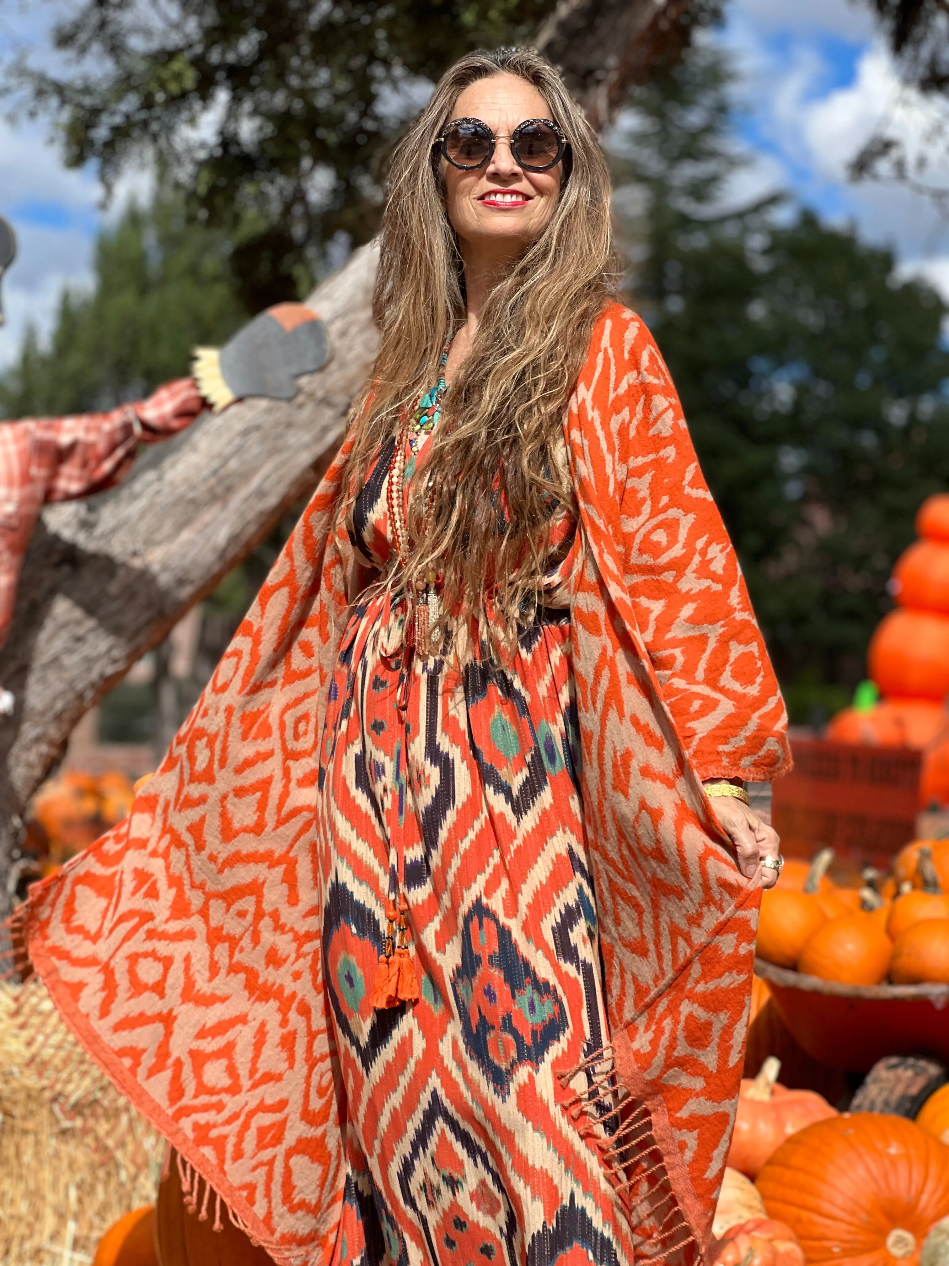 Cheryl Tangerine Ikat Boiled Wool Kimono Coat