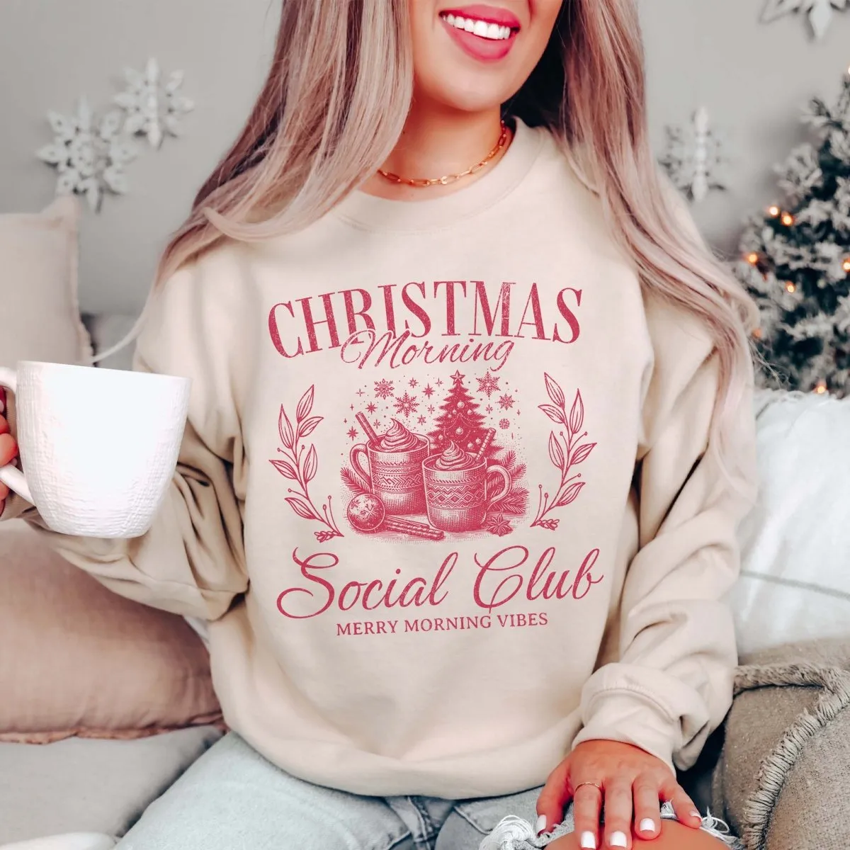 Christmas Morning Social Club Wholesale Graphic Sweatshirt - Fast Shipping