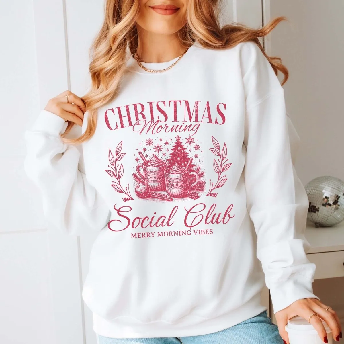 Christmas Morning Social Club Wholesale Graphic Sweatshirt - Fast Shipping