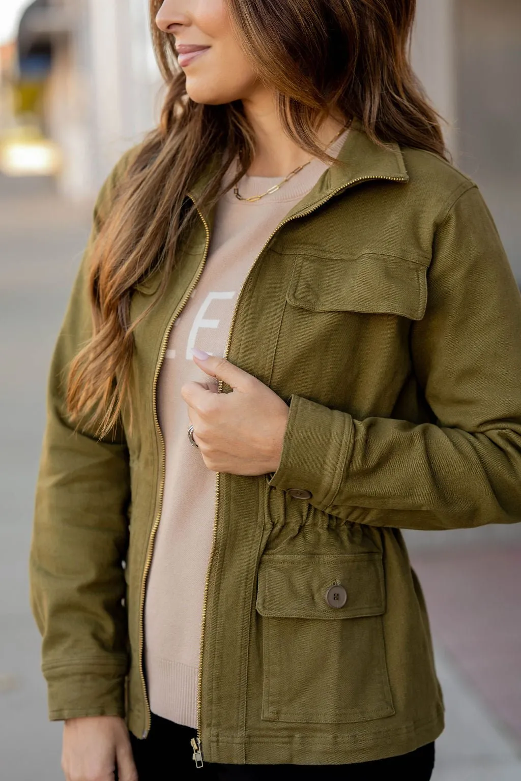 Cinched Waist Utility Jacket