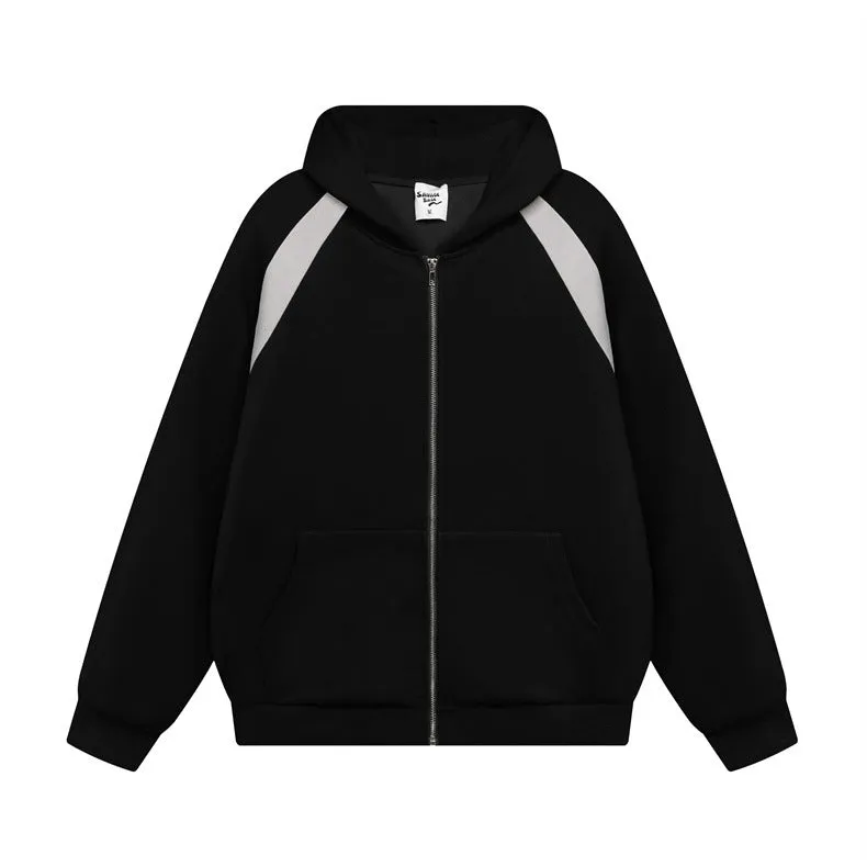 Classic Noir Contrast Zip Up Hoodie