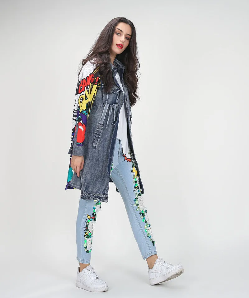 Comic Denim distressed long jacket