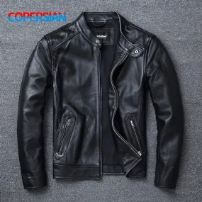 Copersian Men's Cowhide Racer Motorcycle Jacket