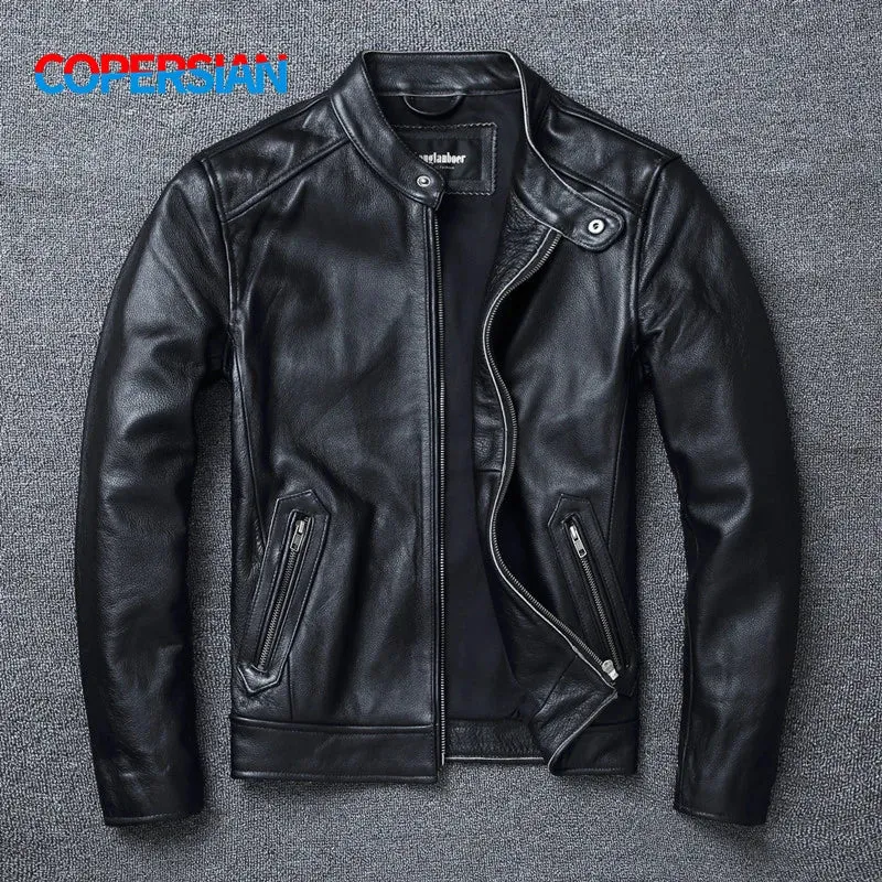 Copersian Men's Cowhide Racer Motorcycle Jacket