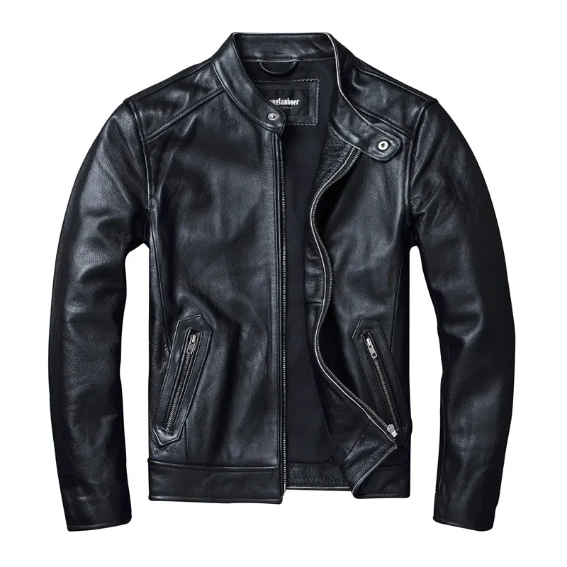 Copersian Men's Cowhide Racer Motorcycle Jacket