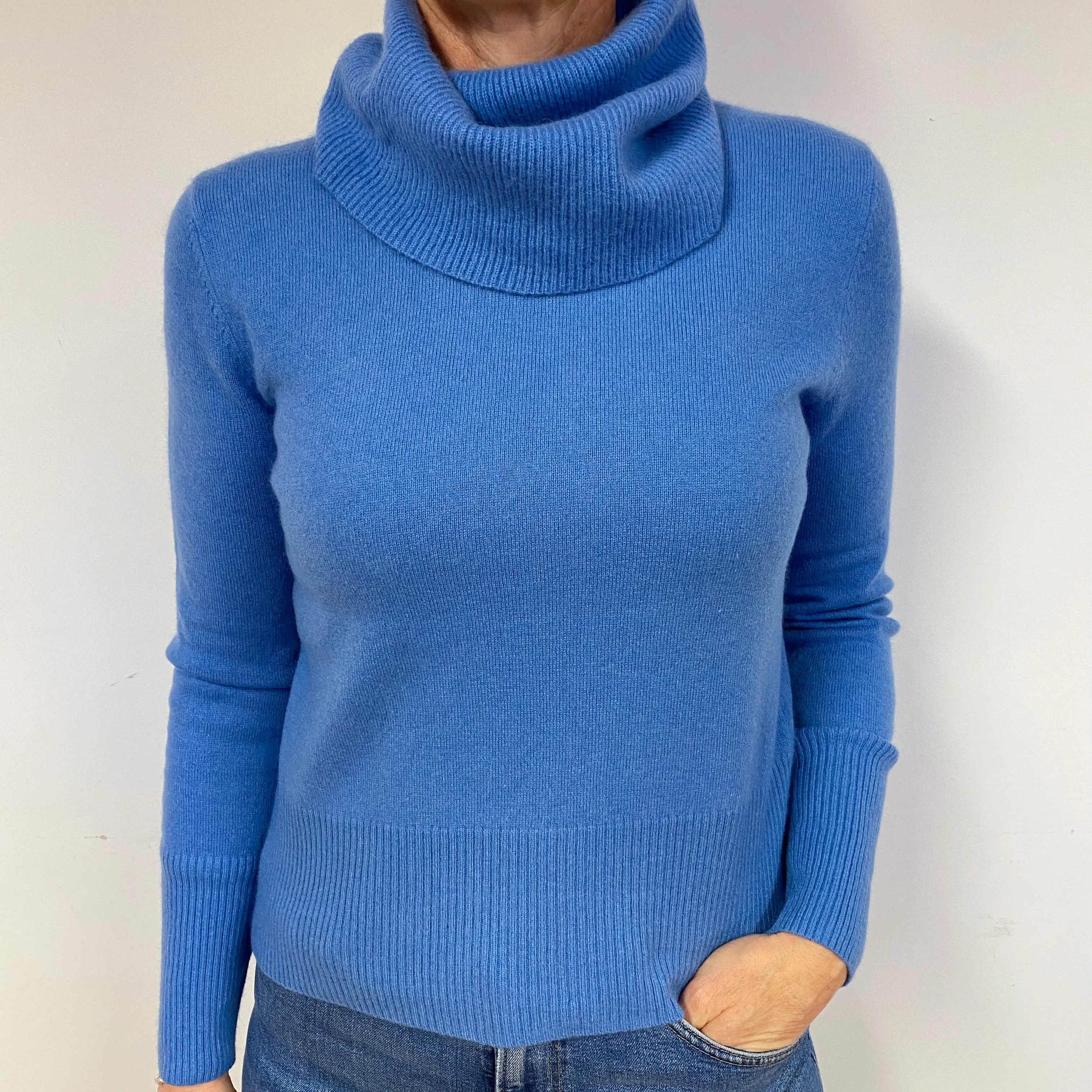 Cornflower Blue Cashmere Cowl Neck Jumper Medium