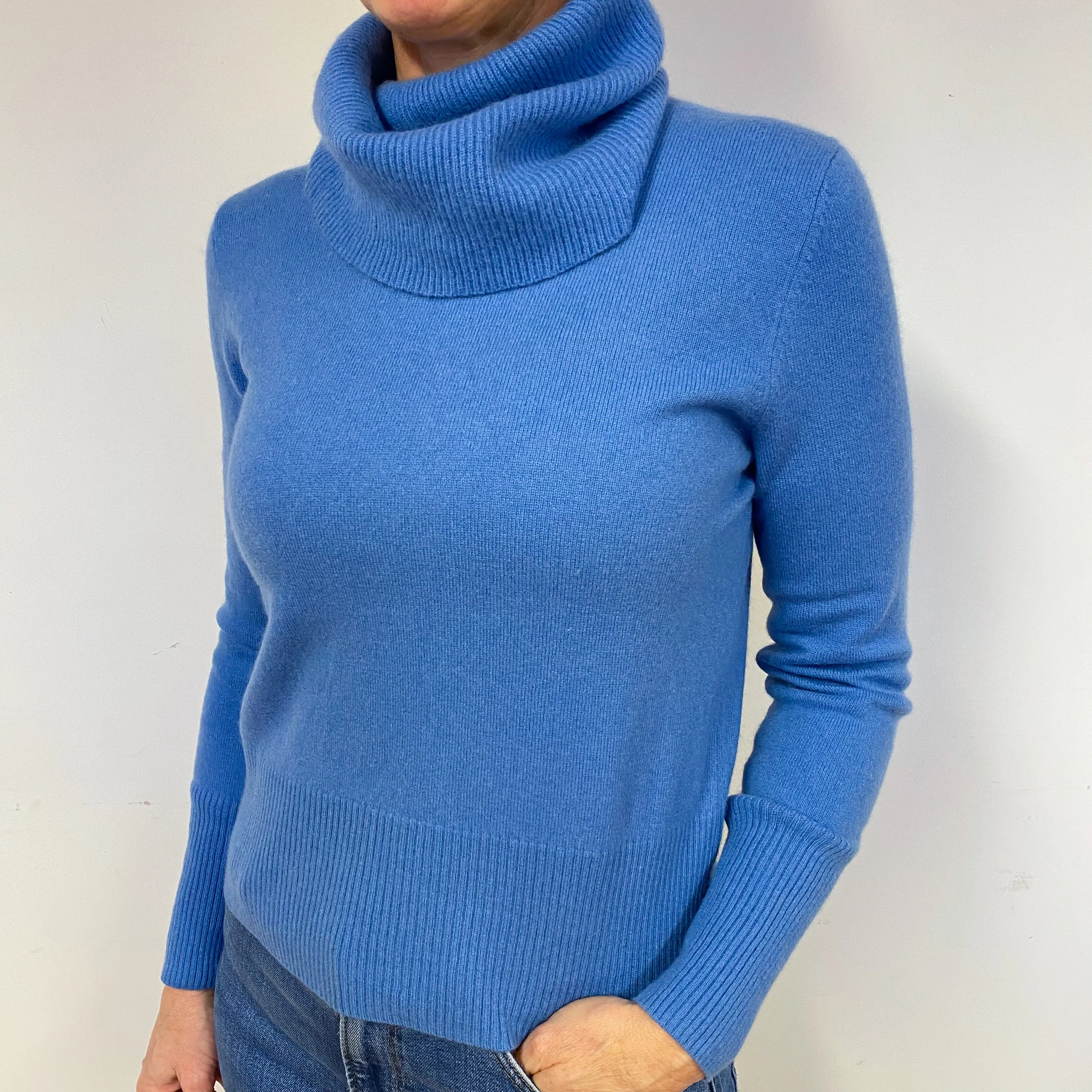 Cornflower Blue Cashmere Cowl Neck Jumper Medium