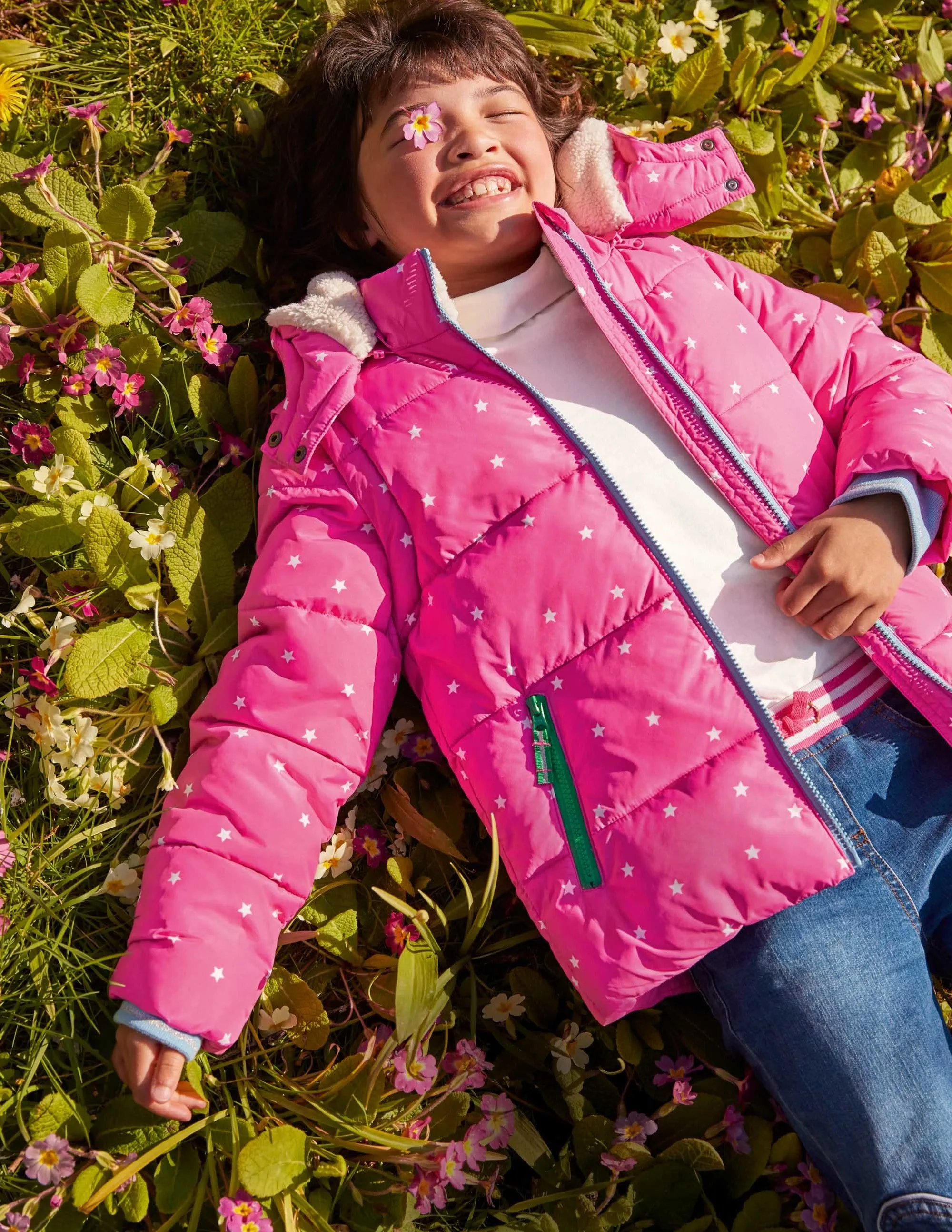 Cosy 2 in 1 Padded Jacket-Tickled Pink Confetti Star