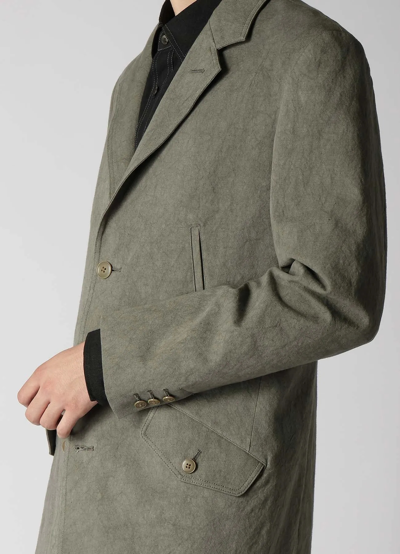 COTTON LINEN SULFIDED OZONE JACKET WITH 4POCKETS AND DOUBLE STITCH