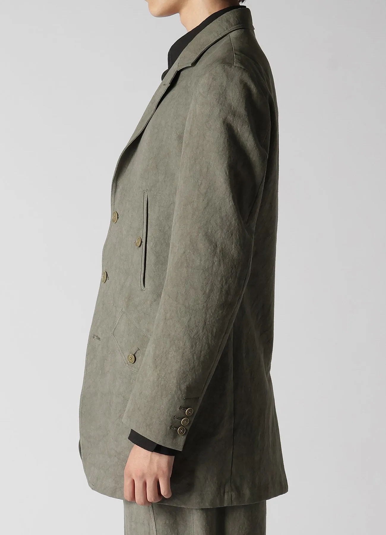 COTTON LINEN SULFIDED OZONE JACKET WITH 4POCKETS AND DOUBLE STITCH