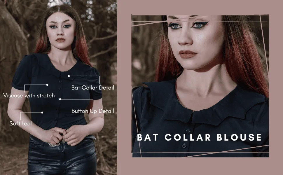 Coven United Black Bat Collar Blouse