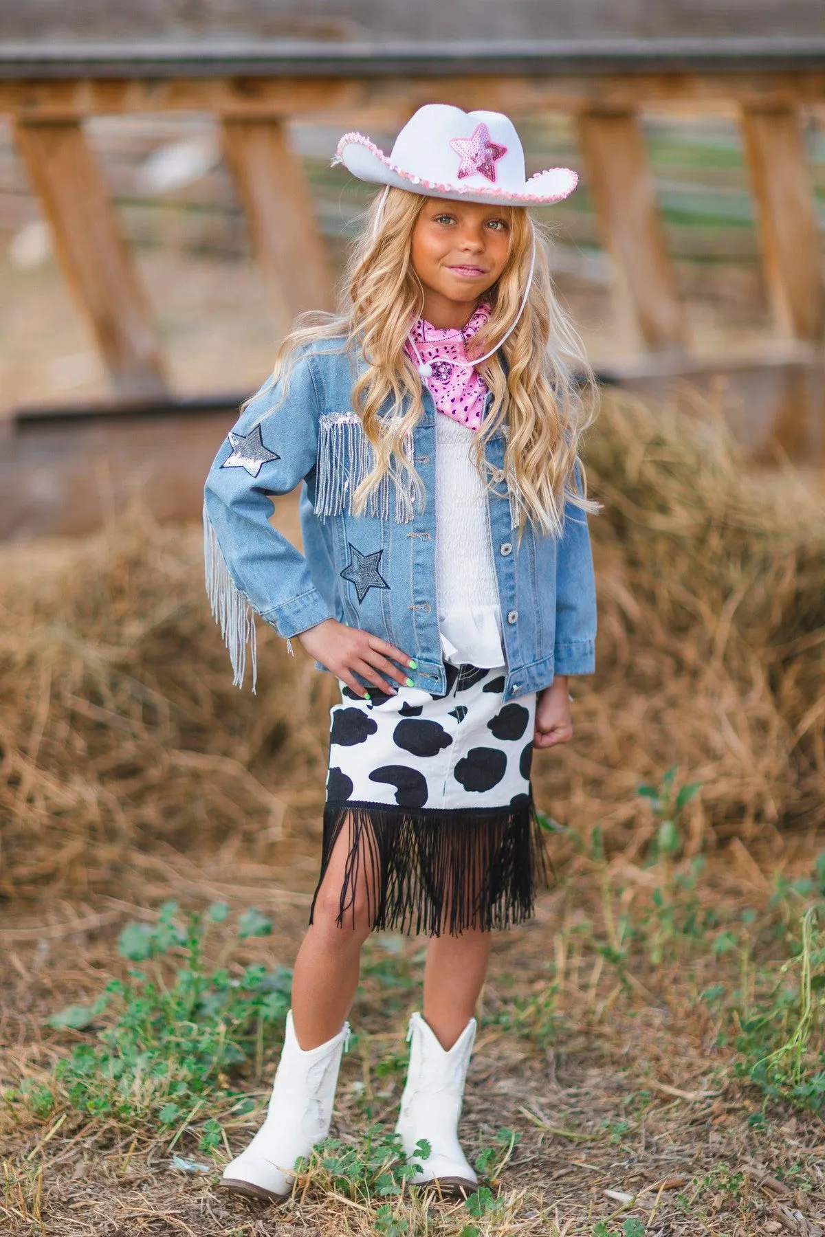 Cowgirl "Lets Go Girls" Silver Fringe Denim Jacket