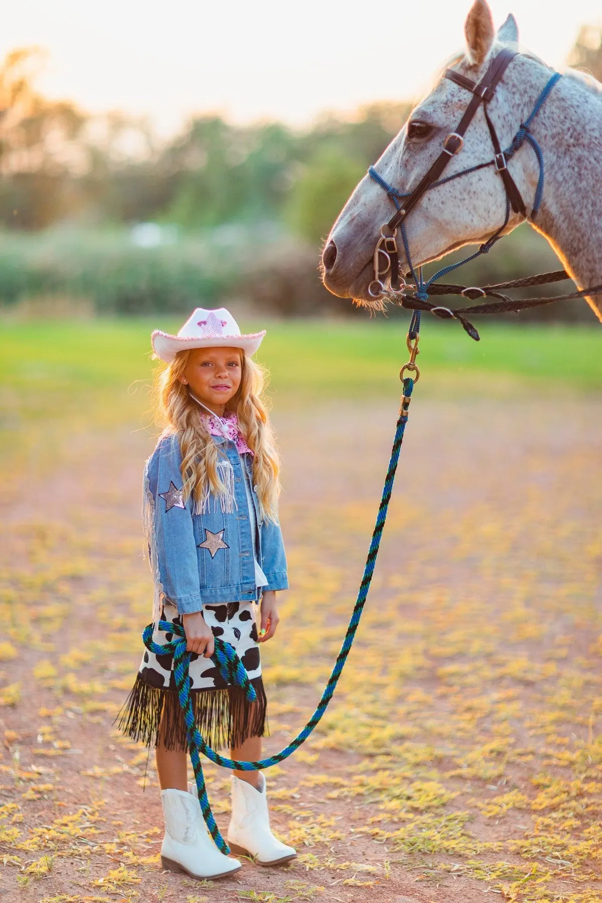 Cowgirl "Lets Go Girls" Silver Fringe Denim Jacket