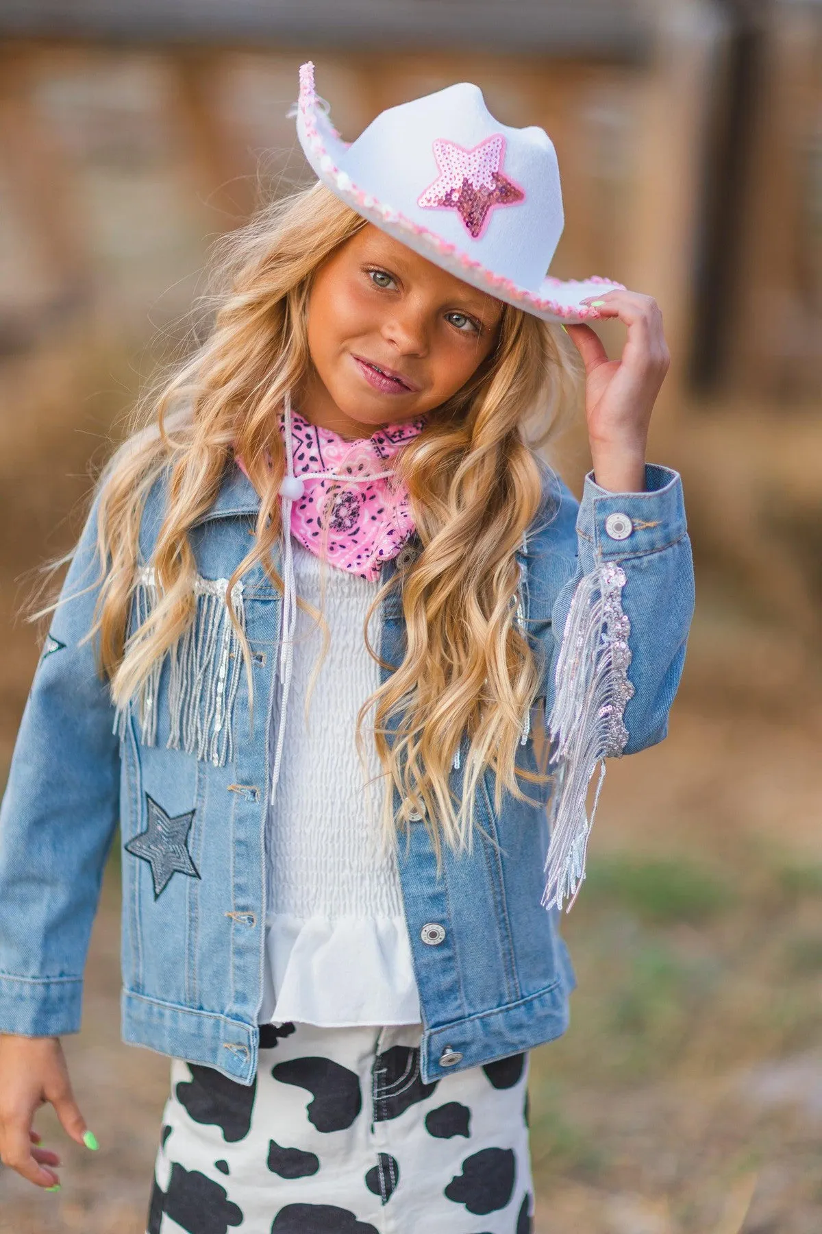 Cowgirl "Lets Go Girls" Silver Fringe Denim Jacket