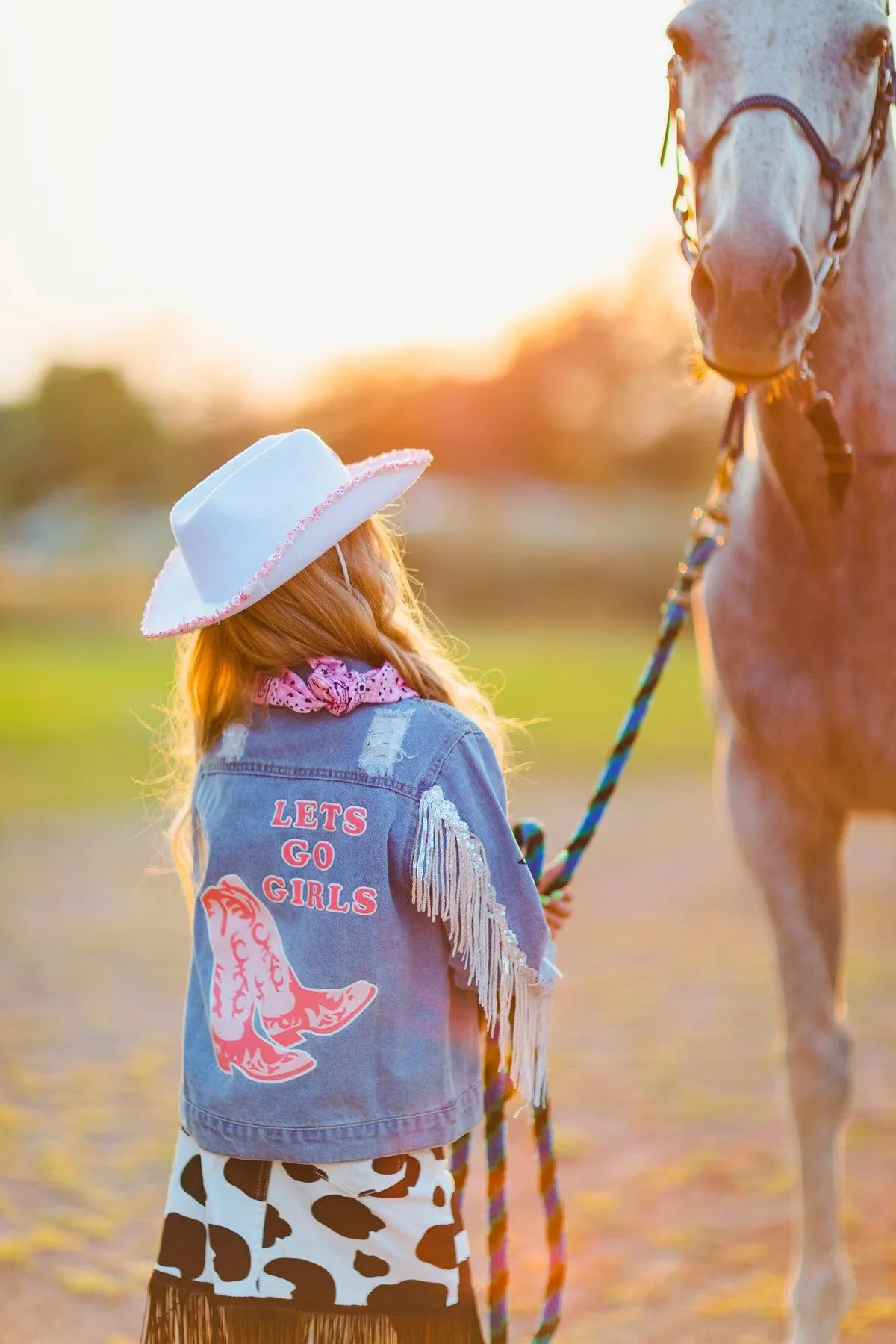 Cowgirl "Lets Go Girls" Silver Fringe Denim Jacket