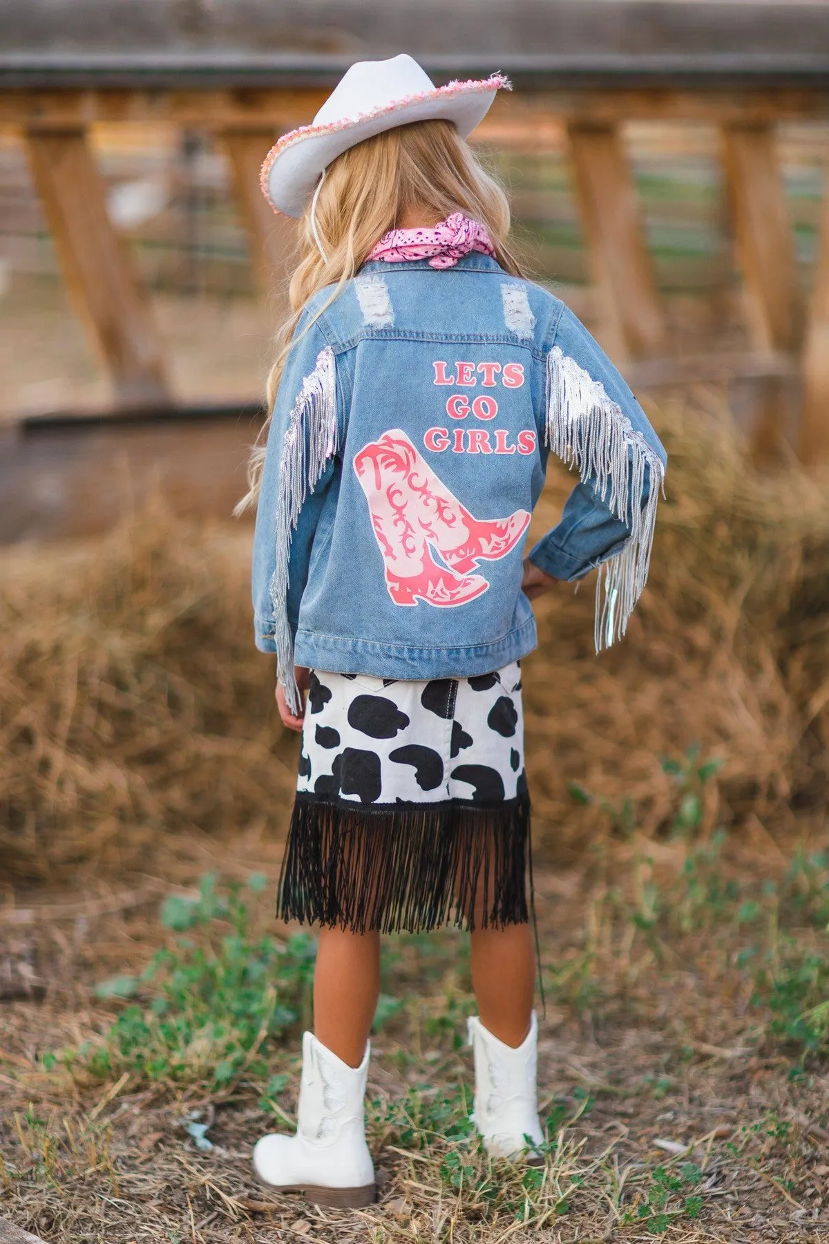 Cowgirl "Lets Go Girls" Silver Fringe Denim Jacket