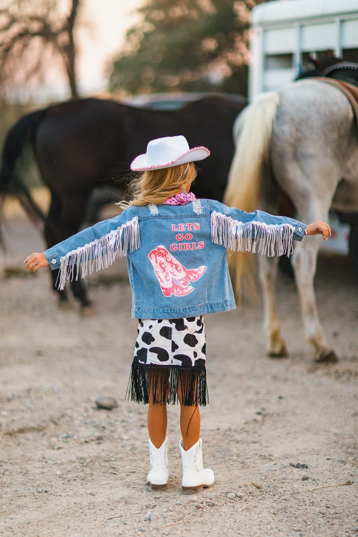 Cowgirl "Lets Go Girls" Silver Fringe Denim Jacket