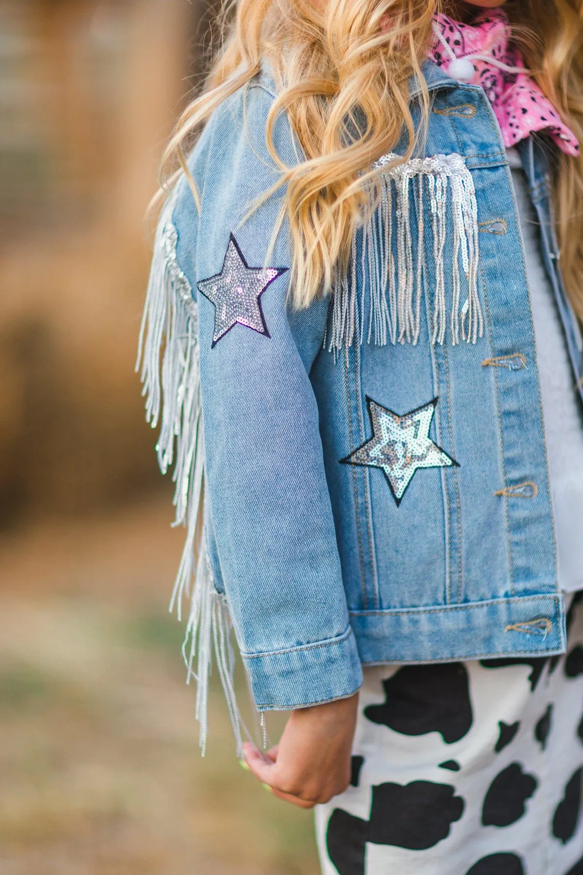 Cowgirl "Lets Go Girls" Silver Fringe Denim Jacket