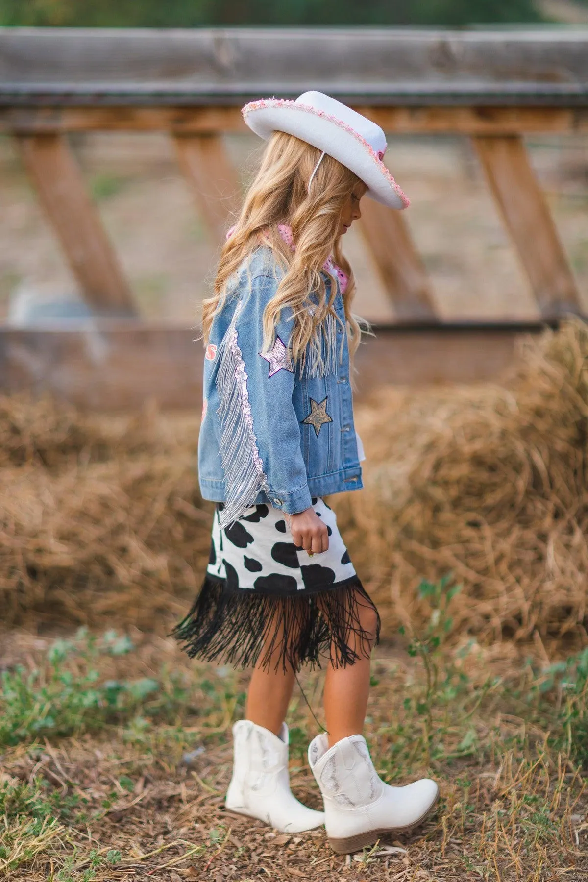 Cowgirl "Lets Go Girls" Silver Fringe Denim Jacket