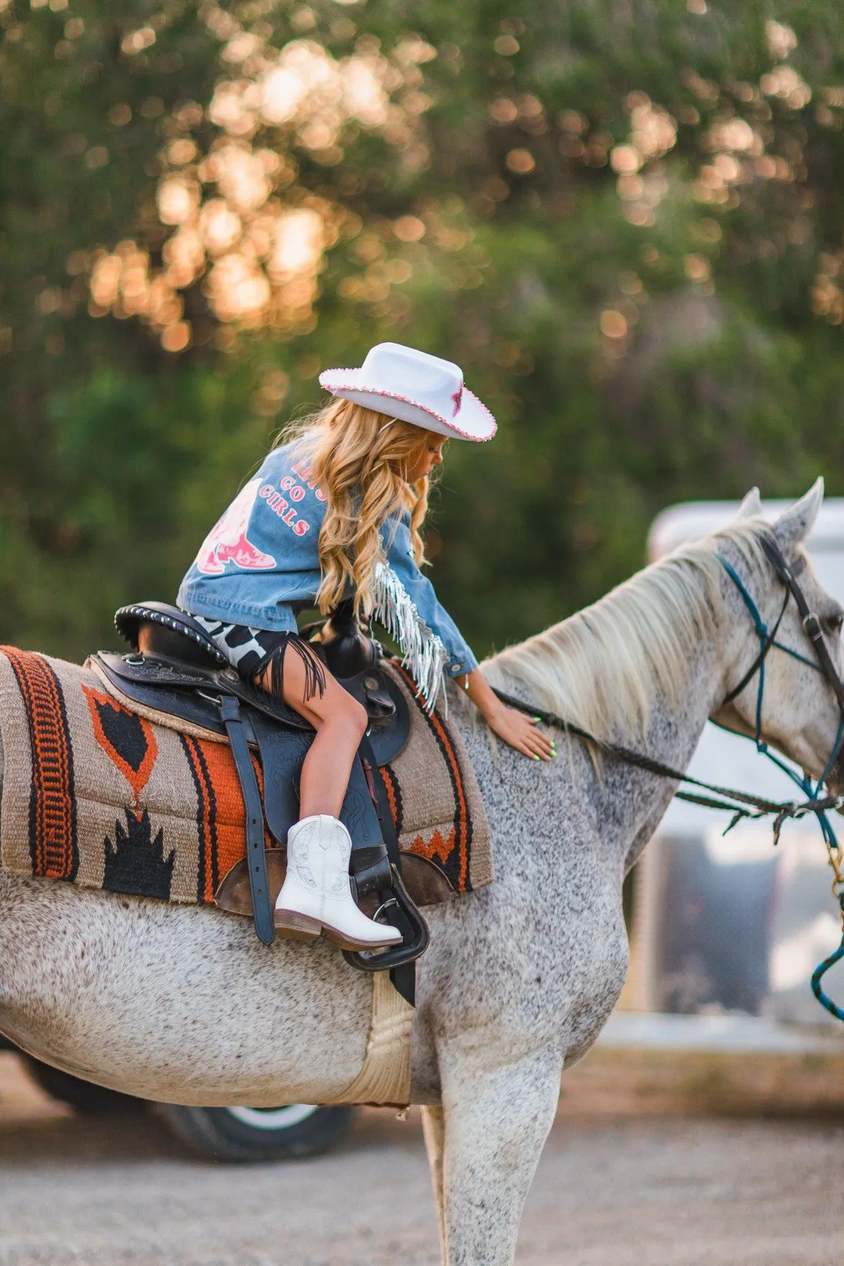 Cowgirl "Lets Go Girls" Silver Fringe Denim Jacket