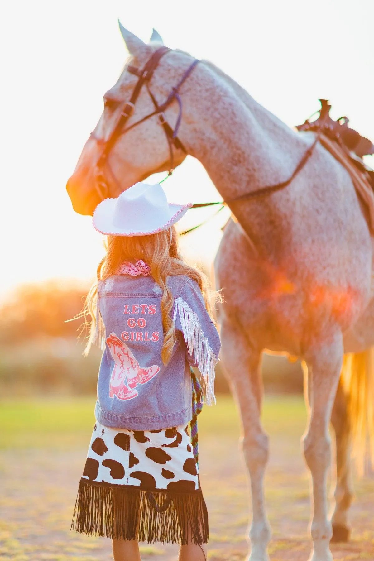 Cowgirl "Lets Go Girls" Silver Fringe Denim Jacket