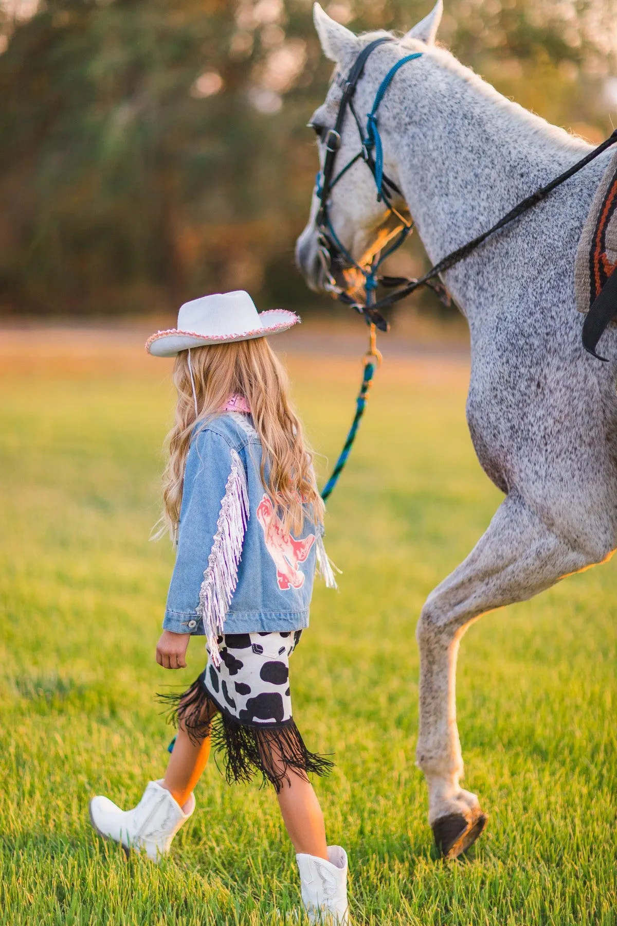 Cowgirl "Lets Go Girls" Silver Fringe Denim Jacket