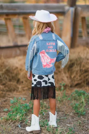 Cowgirl "Lets Go Girls" Silver Fringe Denim Jacket