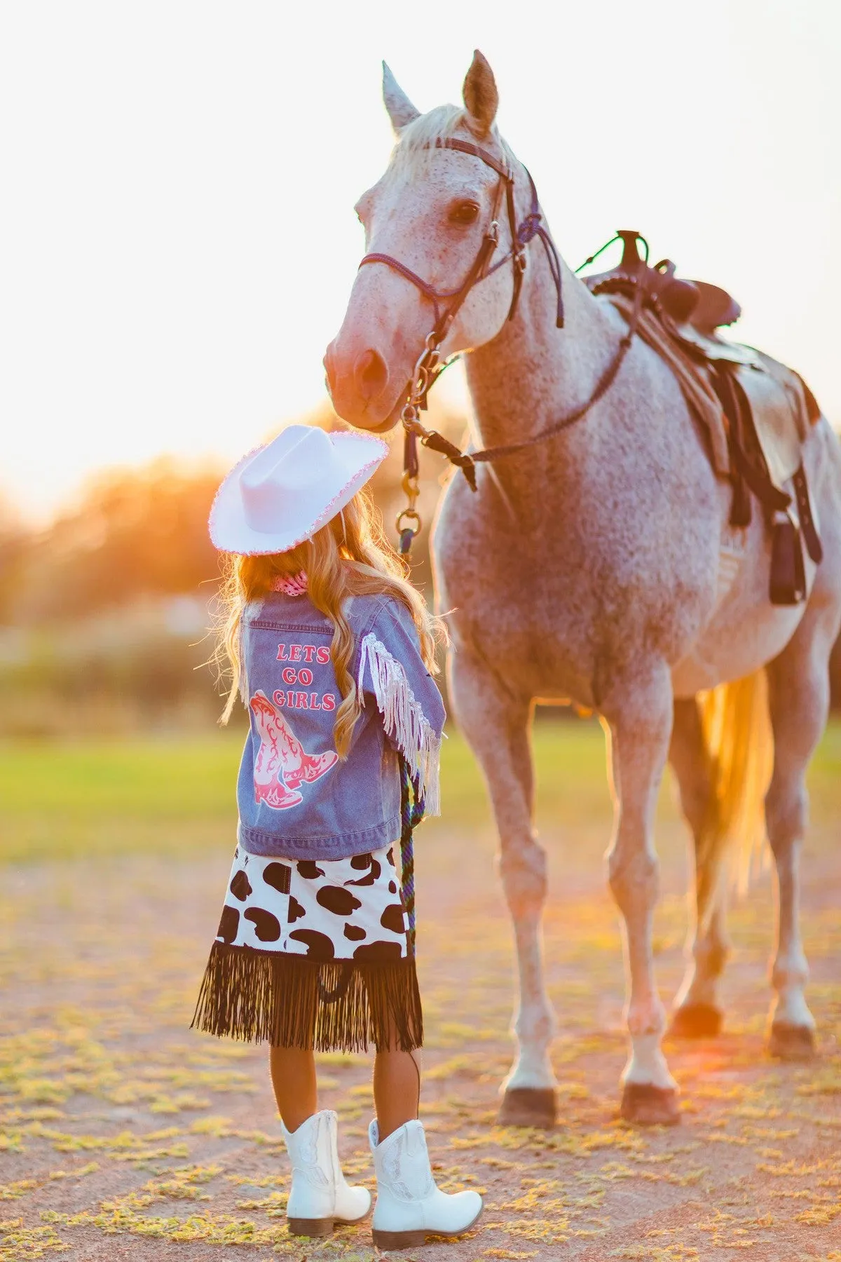 Cowgirl "Lets Go Girls" Silver Fringe Denim Jacket