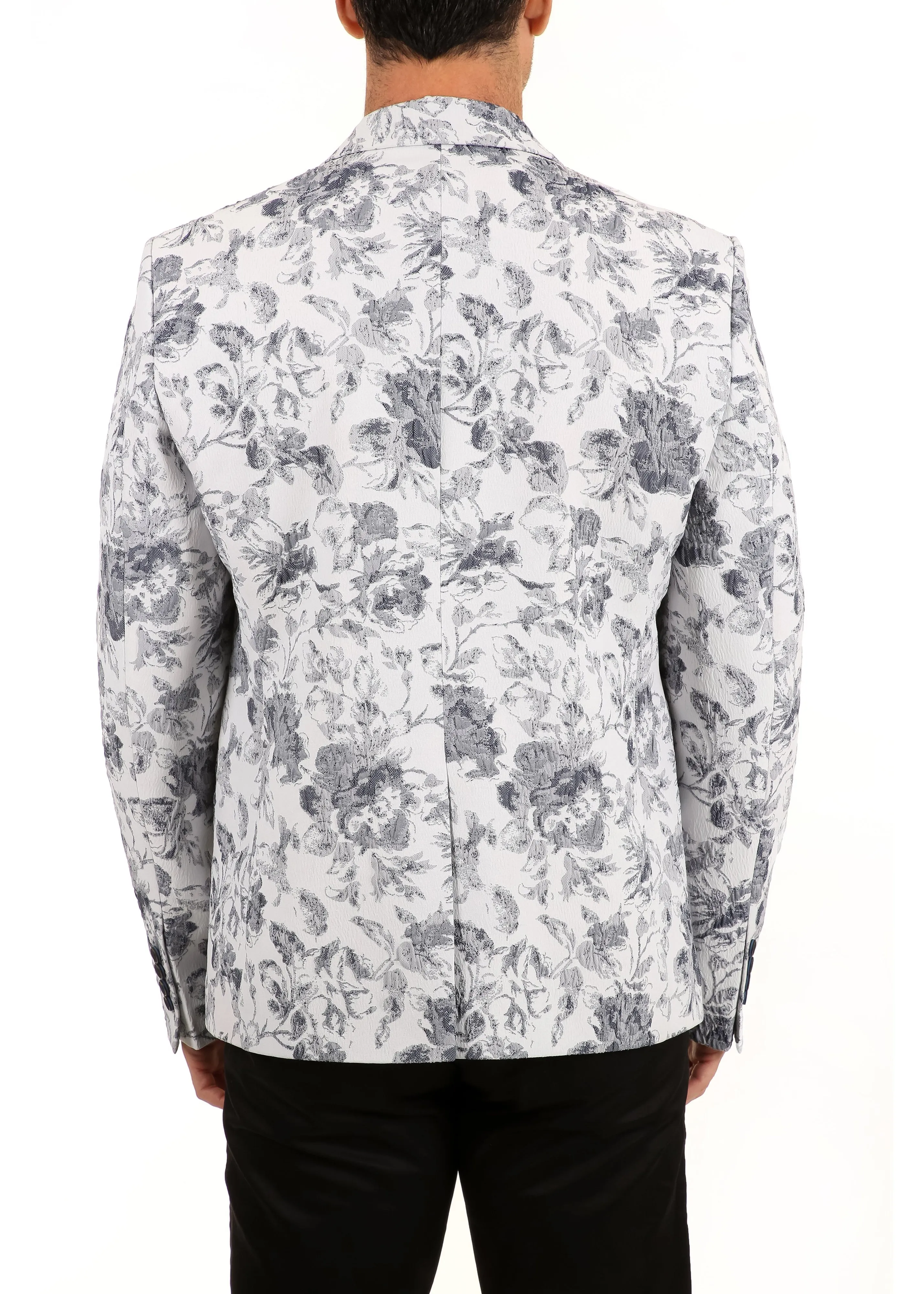 Crepe Floral Pattern Evening Blazer Navy