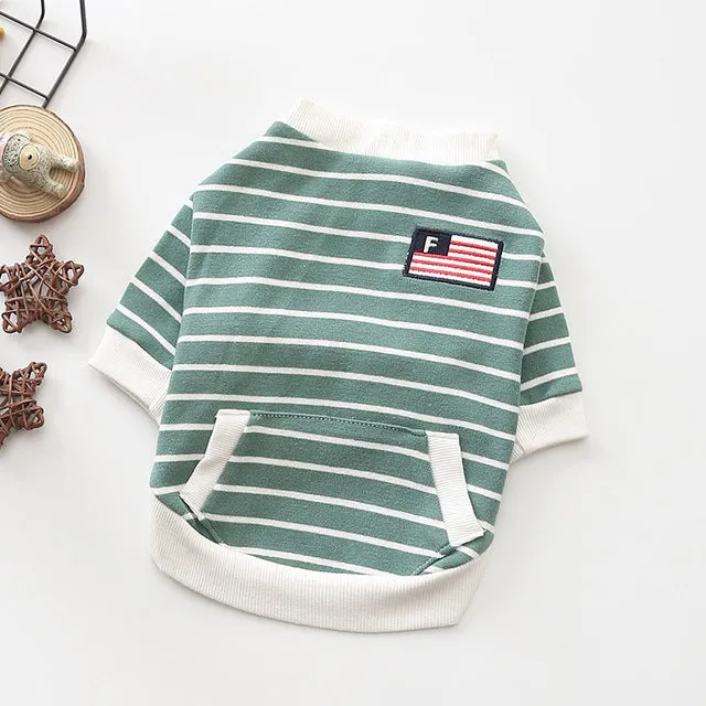 Cute Striped Cotton Coat With Pocket Puppy Sweatshirt