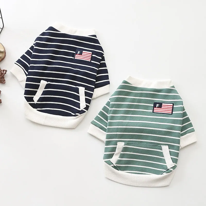 Cute Striped Cotton Coat With Pocket Puppy Sweatshirt