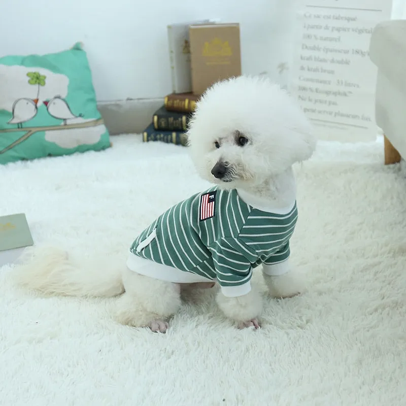 Cute Striped Cotton Coat With Pocket Puppy Sweatshirt