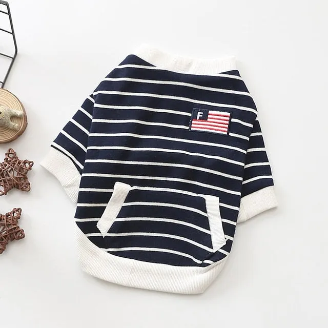 Cute Striped Cotton Coat With Pocket Puppy Sweatshirt