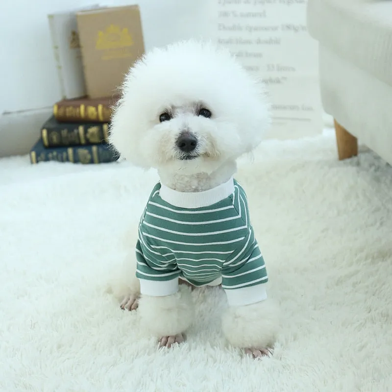 Cute Striped Cotton Coat With Pocket Puppy Sweatshirt