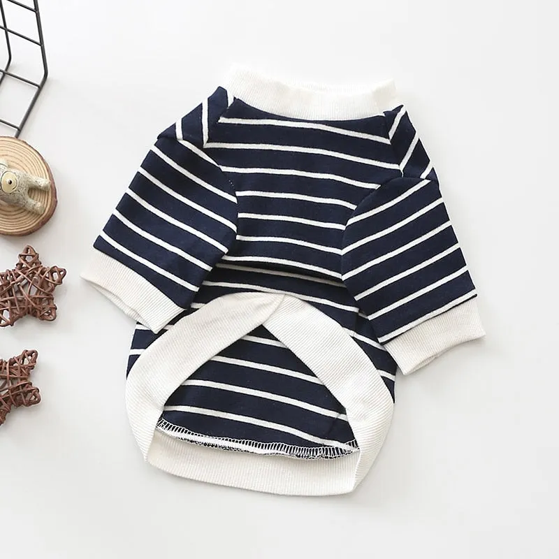 Cute Striped Cotton Coat With Pocket Puppy Sweatshirt