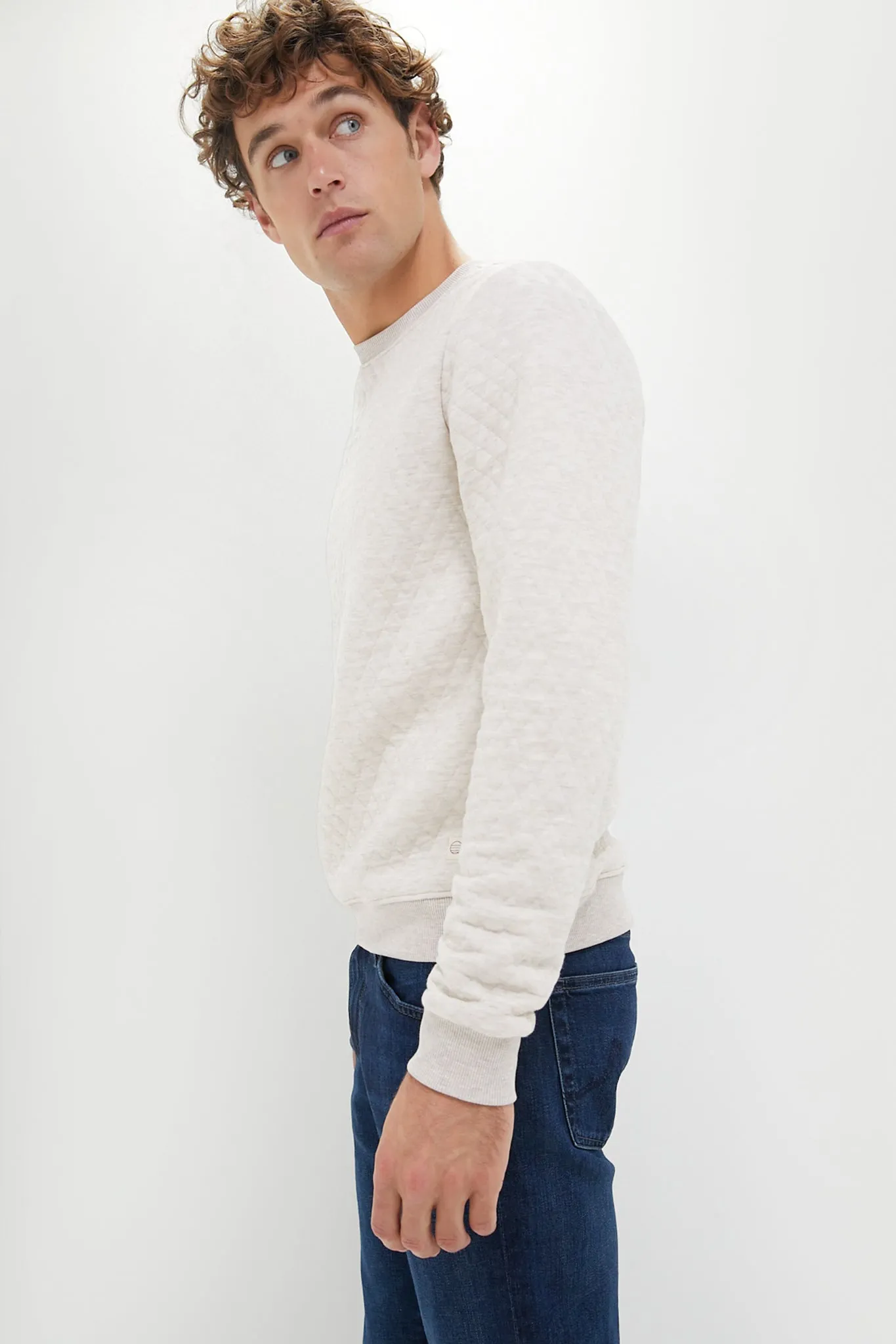 Dark Oat Heather Corbet Quilted Crewneck Sweater