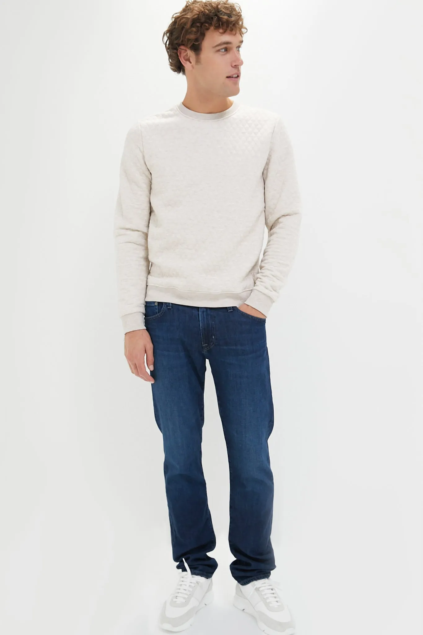 Dark Oat Heather Corbet Quilted Crewneck Sweater